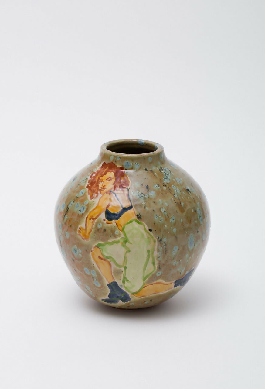 Ceramic vase with artistic depiction of a person on a white background,  available  to buy on the-salon.com. SALON curates the finest , unique, handmade pieces from the interior industry's best makers and brands. Shop luxury furniture, lighting, rugs, art, antiques and vintage pieces and accessories from SALON interior designed rooms.
