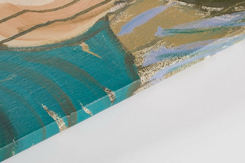 Close-up of a textured surface with gold, blue, and green colors on a white background,  available  to buy on the-salon.com. SALON curates the finest , unique, handmade pieces from the interior industry's best makers and brands. Shop luxury furniture, lighting, rugs, art, antiques and vintage pieces and accessories from SALON interior designed rooms.