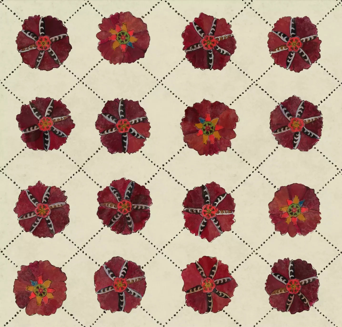 SUZANI wallpaper in use, showing the geometric pattern at the centre, available  to buy on the-salon.com. SALON curates the finest , unique, handmade pieces from the interior industry's best makers and brands. Shop luxury furniture, lighting, rugs, art, antiques and vintage pieces and accessories from SALON interior designed rooms.