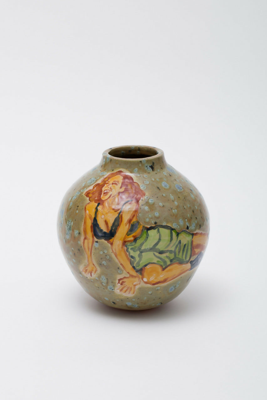 Ceramic vase with artistic depiction of a figure on a white background,  available  to buy on the-salon.com. SALON curates the finest , unique, handmade pieces from the interior industry's best makers and brands. Shop luxury furniture, lighting, rugs, art, antiques and vintage pieces and accessories from SALON interior designed rooms.