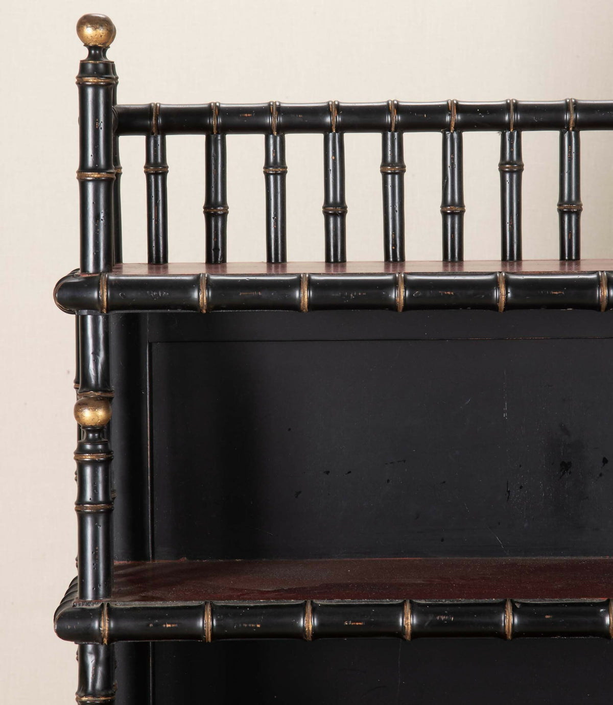 LARGE MID-20TH CENTURY ITALIAN FAUX BAMBOO ÉTAGÈRE WITH CHINOISERIE DRAWERS