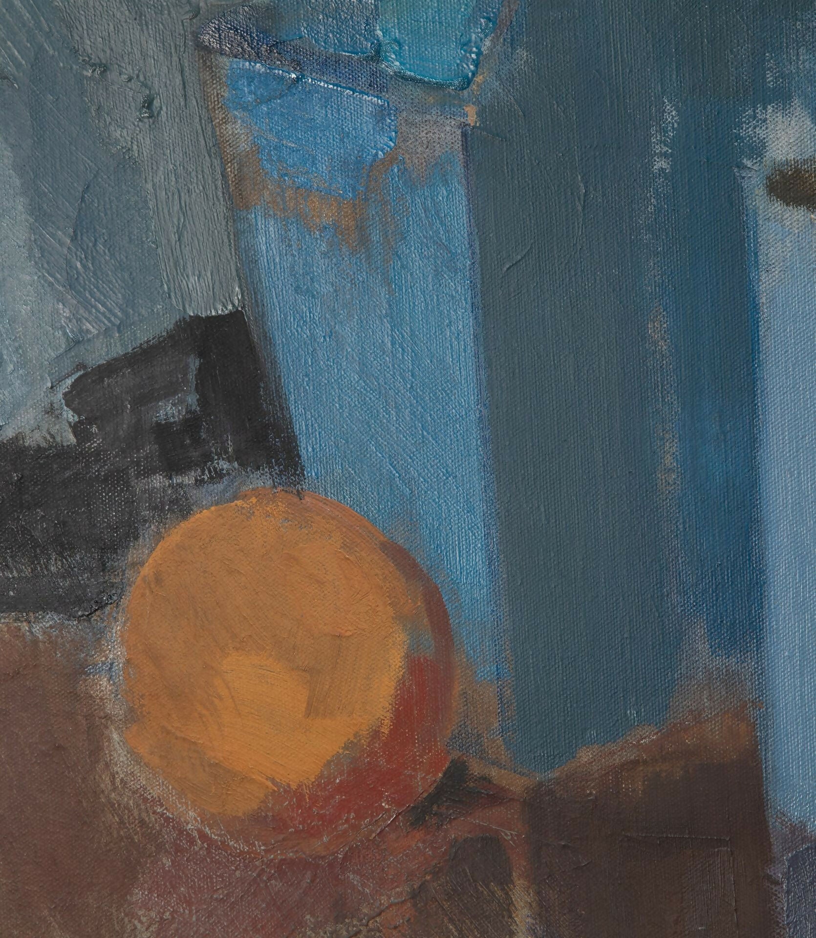 Abstract painting with a yellow circle and blue background,  available  to buy on the-salon.com. SALON curates the finest , unique, handmade pieces from the interior industry's best makers and brands. Shop luxury furniture, lighting, rugs, art, antiques and vintage pieces and accessories from SALON interior designed rooms.