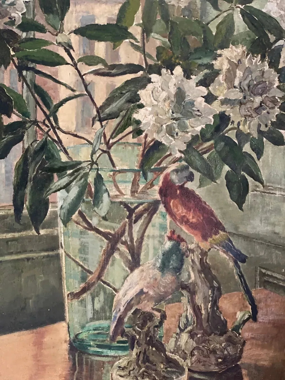 Framed painting of a still life with flowers and birds on a table available to buy from the-salon.com. SALON curates the finest unique handmade pieces from the interior industry's best makers and brands. Shop luxury furniture, lighting, rugs, art, antiques and vintage pieces and accessories from SALON interior designed rooms.