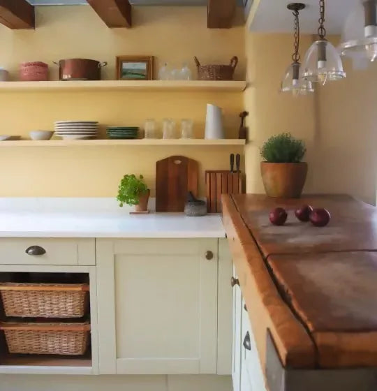 'Warm stone' paint colour in use on kitchen walls,  available  to buy on the-salon.com. SALON curates the finest , unique, handmade pieces from the interior industry's best makers and brands. Shop luxury furniture, lighting, rugs, art, antiques and vintage pieces and accessories from SALON interior designed rooms.