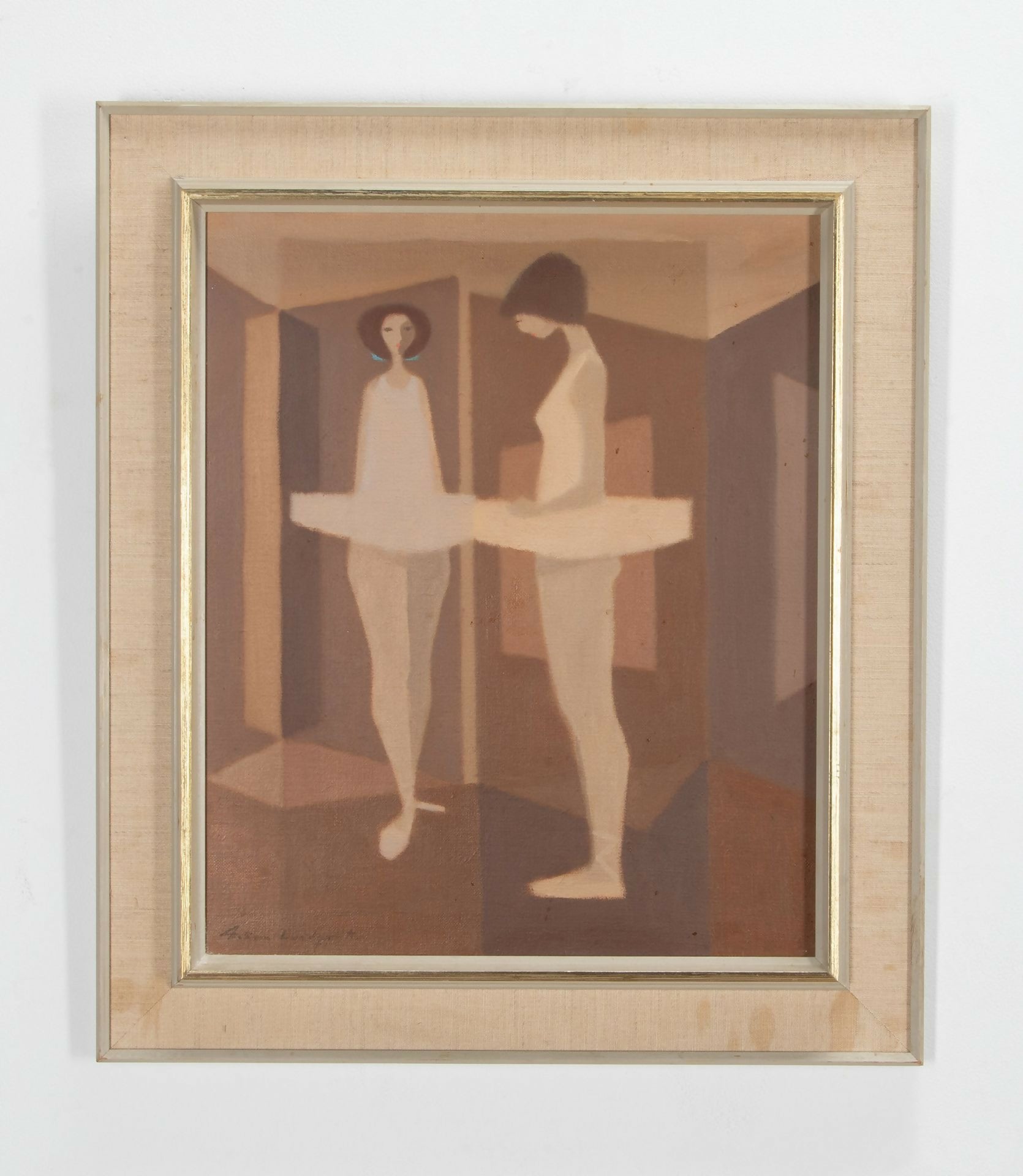 Framed artwork of two abstract figures in a room with a gold frame,  available  to buy on the-salon.com. SALON curates the finest , unique, handmade pieces from the interior industry's best makers and brands. Shop luxury furniture, lighting, rugs, art, antiques and vintage pieces and accessories from SALON interior designed rooms.