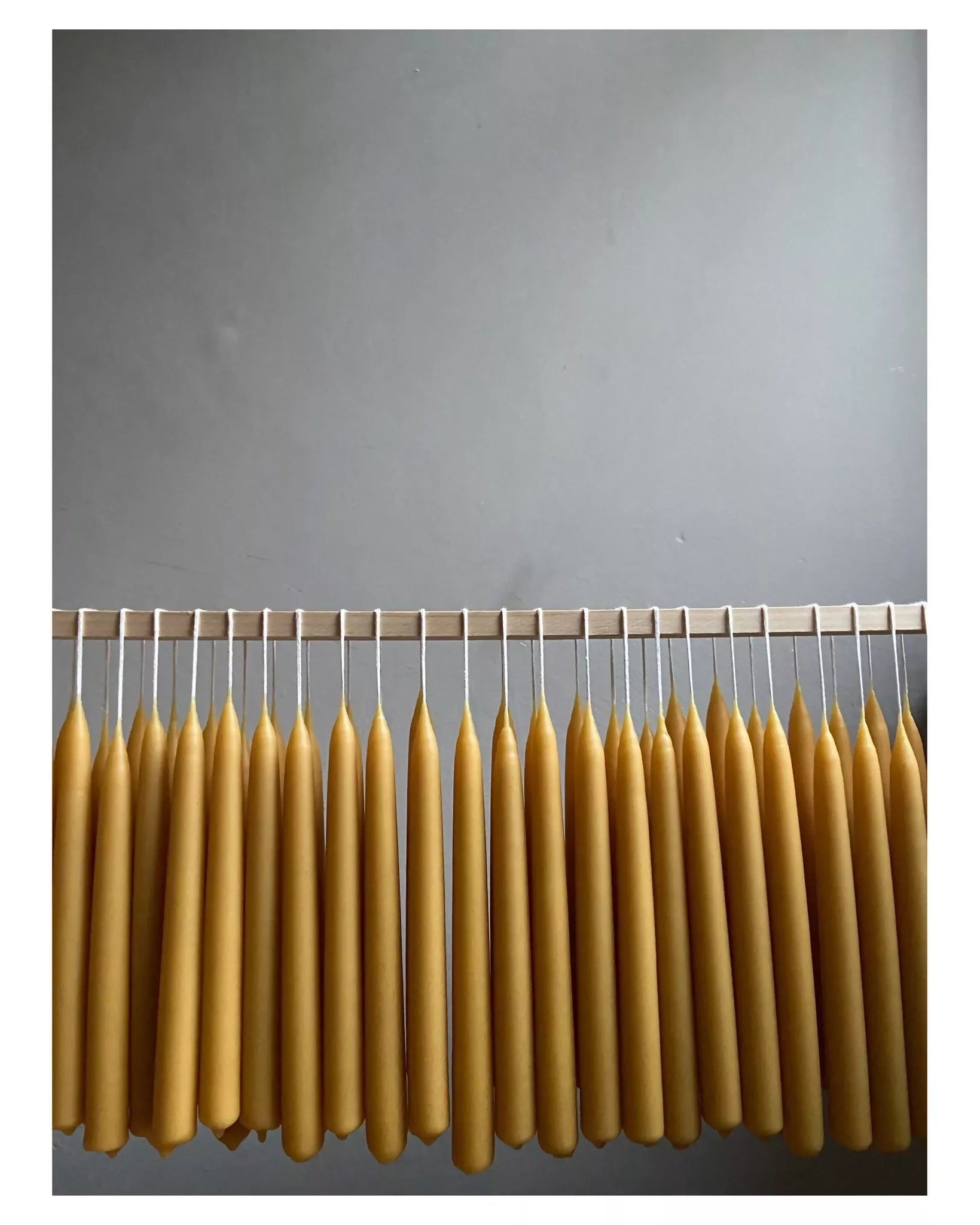 Row of yellow candles on a gray background
