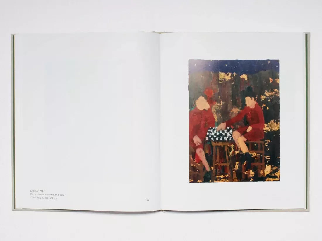 Open book showing a painting of two figures playing chess in a forest setting,available to buy from the-salon.com. SALON curates the finest unique handmade pieces from the interior industry's best makers and brands. Shop luxury furniture, lighting, rugs, art, antiques and vintage pieces and accessories from SALON interior designed rooms. 