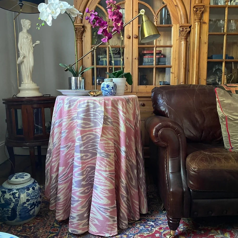 HANDMADE TURKISH IKAT ROUND TABLECLOTH (ROSE AND LAVENDER) BY RELIC INTERIORS