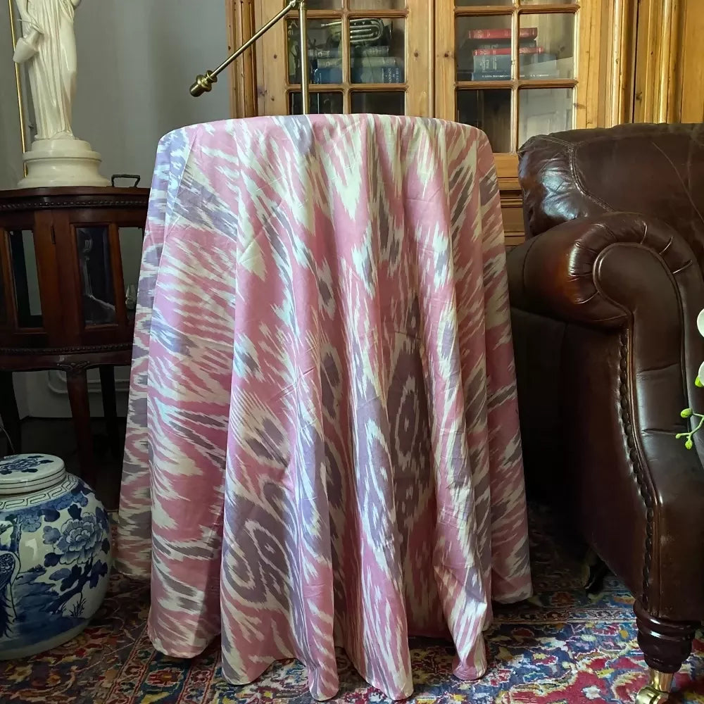 HANDMADE TURKISH IKAT ROUND TABLECLOTH (ROSE AND LAVENDER) BY RELIC INTERIORS