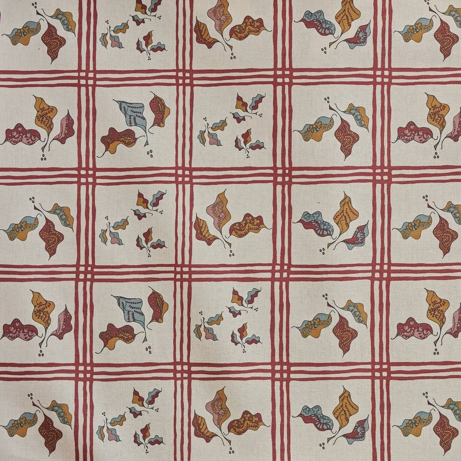 GINGHAM LEAF STRAWBERRY JAZZ FABRIC BY STUDIO HOLLOND