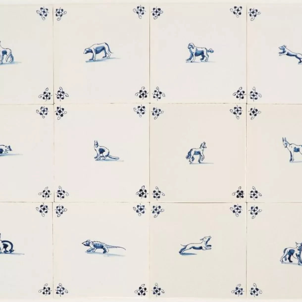 Pattern of blue animal illustrations on a white background,  available  to buy on the-salon.com. SALON curates the finest , unique, handmade pieces from the interior industry's best makers and brands. Shop luxury furniture, lighting, rugs, art, antiques and vintage pieces and accessories from SALON interior designed rooms.