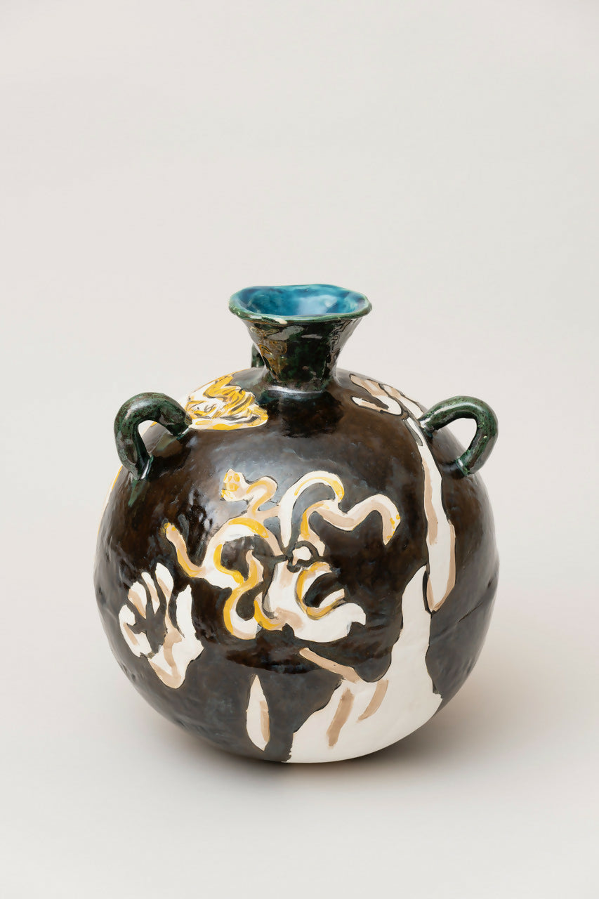 Ceramic vase with floral design on a white background,  available  to buy on the-salon.com. SALON curates the finest , unique, handmade pieces from the interior industry's best makers and brands. Shop luxury furniture, lighting, rugs, art, antiques and vintage pieces and accessories from SALON interior designed rooms.