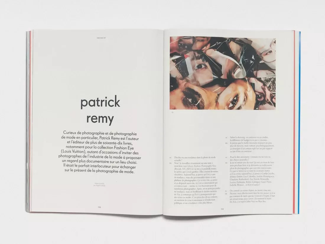 Open book, pages torn introduction to Patrick remy in French and the second page being a transcript to his interview in French, available  to buy on the-salon.com. SALON curates the finest , unique, handmade pieces from the interior industry's best makers and brands. Shop luxury furniture, lighting, rugs, art, antiques and vintage pieces and accessories from SALON interior designed rooms.