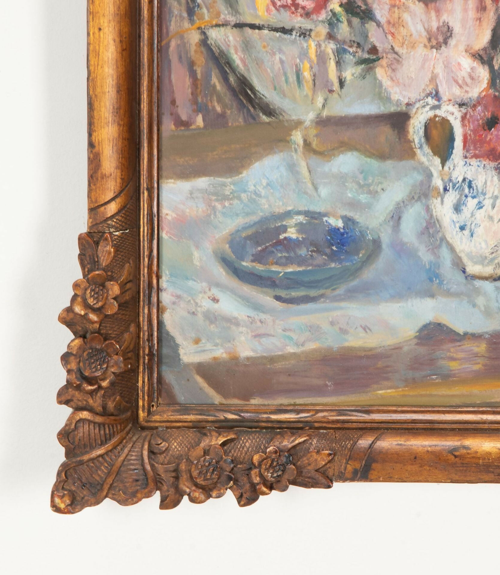 Decorative painting with a floral arrangement and ornate wooden frame,  available  to buy on the-salon.com. SALON curates the finest , unique, handmade pieces from the interior industry's best makers and brands. Shop luxury furniture, lighting, rugs, art, antiques and vintage pieces and accessories from SALON interior designed rooms.