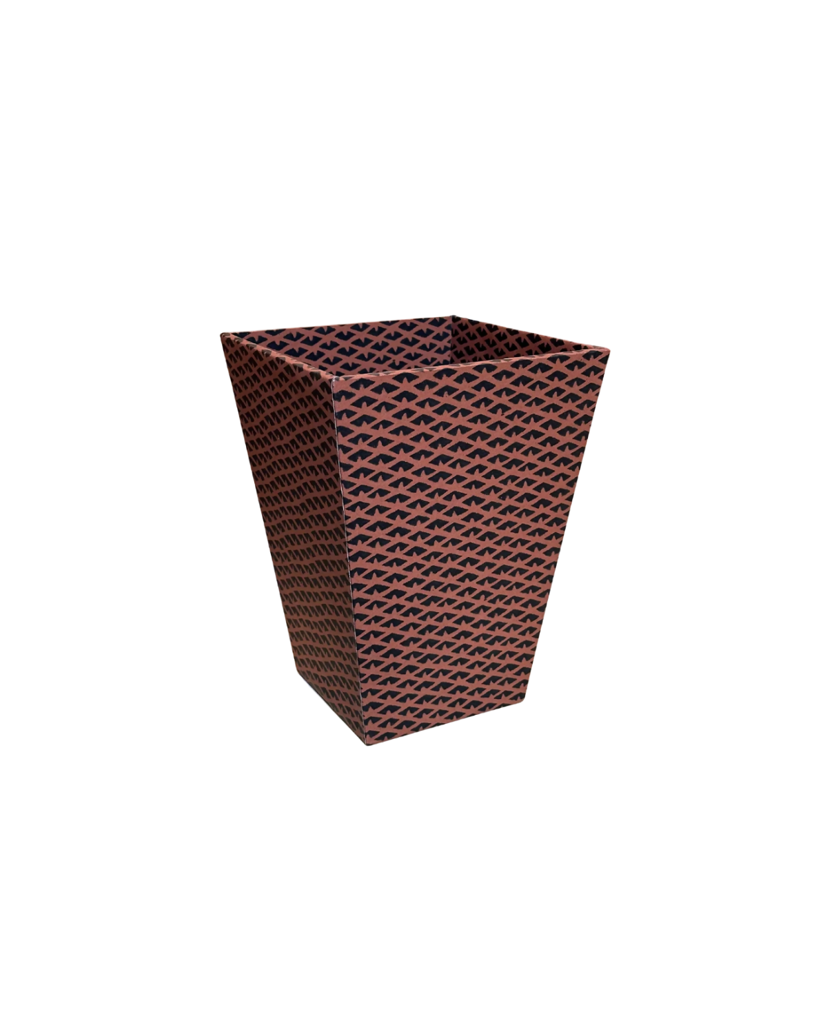 A rectangular planter with a dark brown and black wicker-style woven pattern, shown on a plain white background.