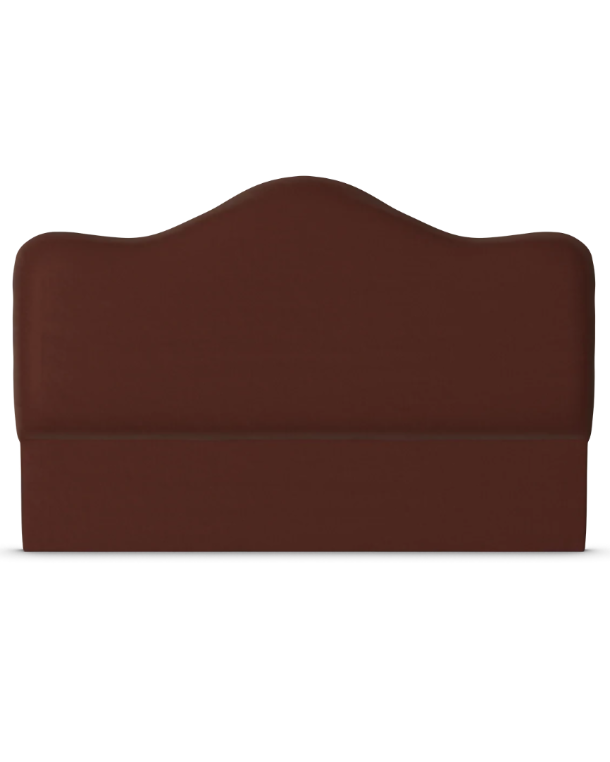 A dark brown upholstered headboard with a gently curved top, shown against a plain white background.