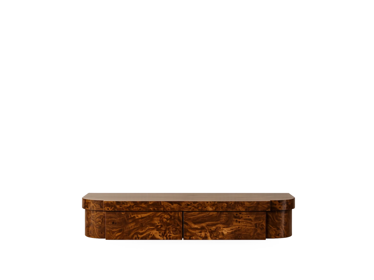 TIGER WALL MOUNTED CONSOLE, STRIPED BURL, NATURAL BY TROVE BY STUDIO DUGGAN
