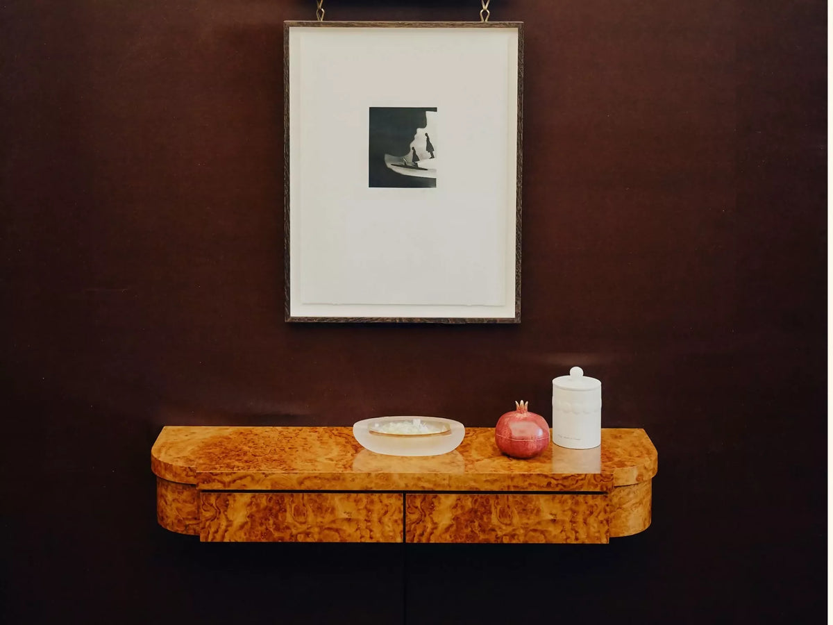 TIGER WALL MOUNTED CONSOLE, STRIPED BURL, NATURAL BY TROVE BY STUDIO DUGGAN