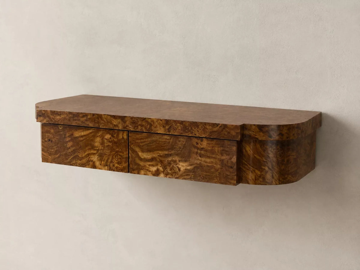 TIGER WALL MOUNTED CONSOLE, STRIPED BURL, NATURAL BY TROVE BY STUDIO DUGGAN