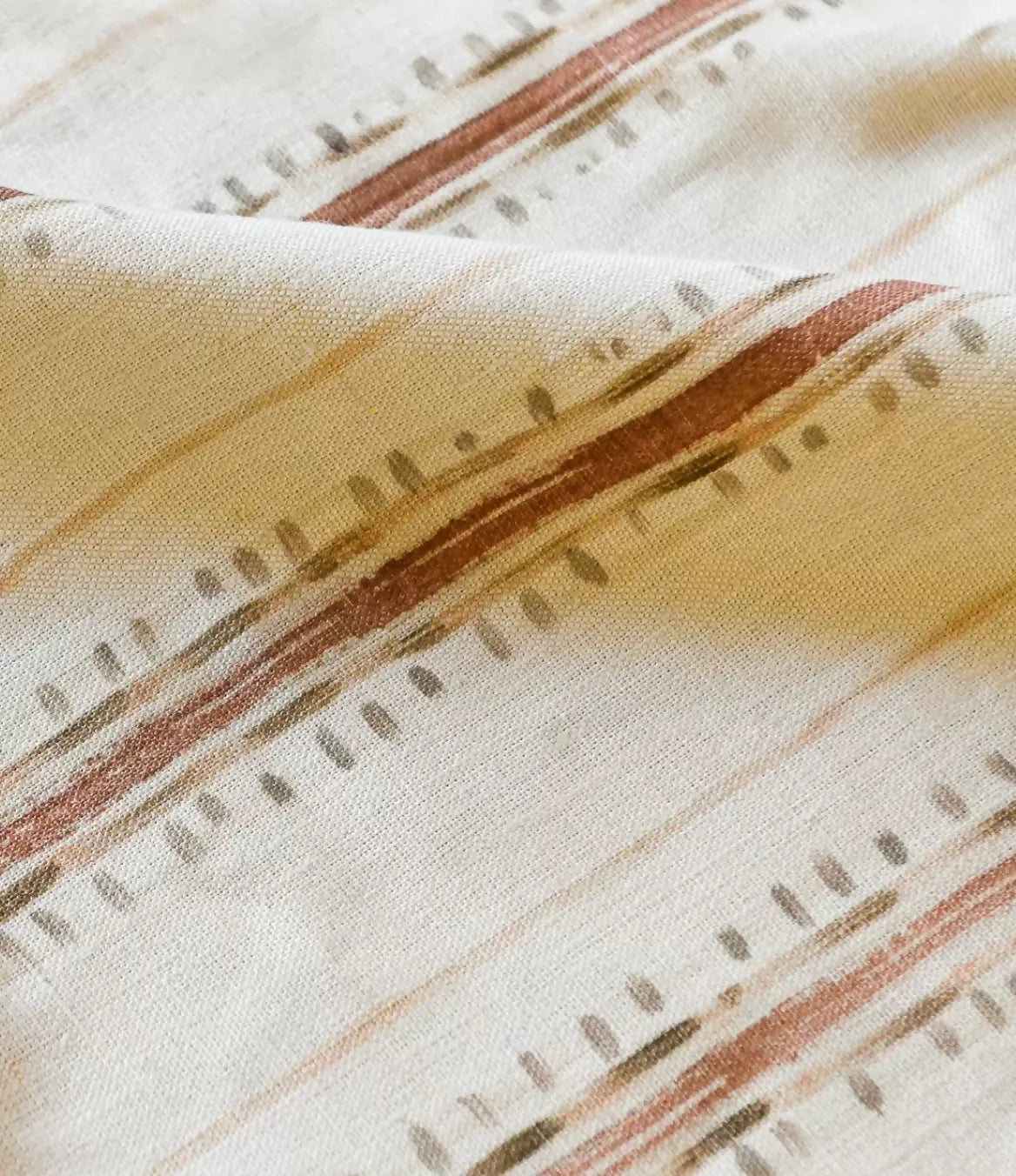 Close-up view of a textile fabric with a striped pattern featuring various shades of green and brown,available  to buy on the-salon.com. SALON curates the finest , unique, handmade pieces from the interior industry's best makers and brands. Shop luxury furniture, lighting, rugs, art, antiques and vintage pieces and accessories from SALON interior designed rooms
