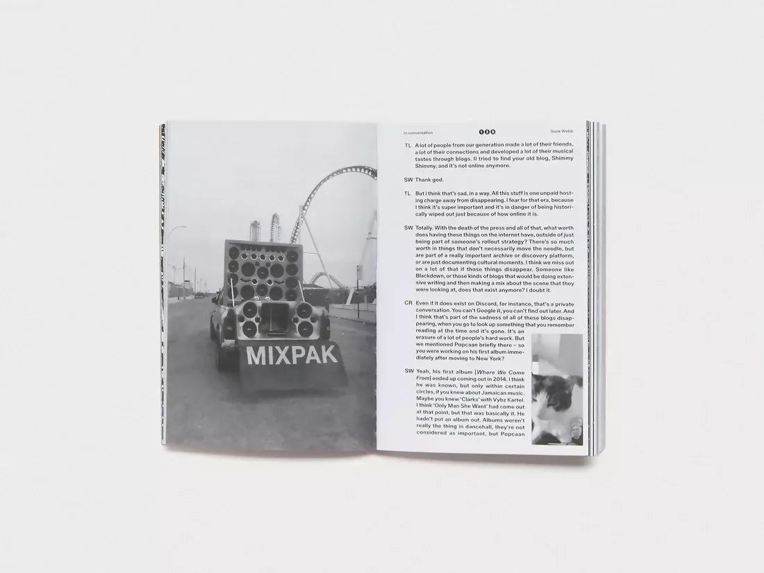Open book, white pages, one with an image of a truck with speakers on it, showing the dedication for music, available  to buy on the-salon.com. SALON curates the finest , unique, handmade pieces from the interior industry's best makers and brands. Shop luxury furniture, lighting, rugs, art, antiques and vintage pieces and accessories from SALON interior designed rooms.
