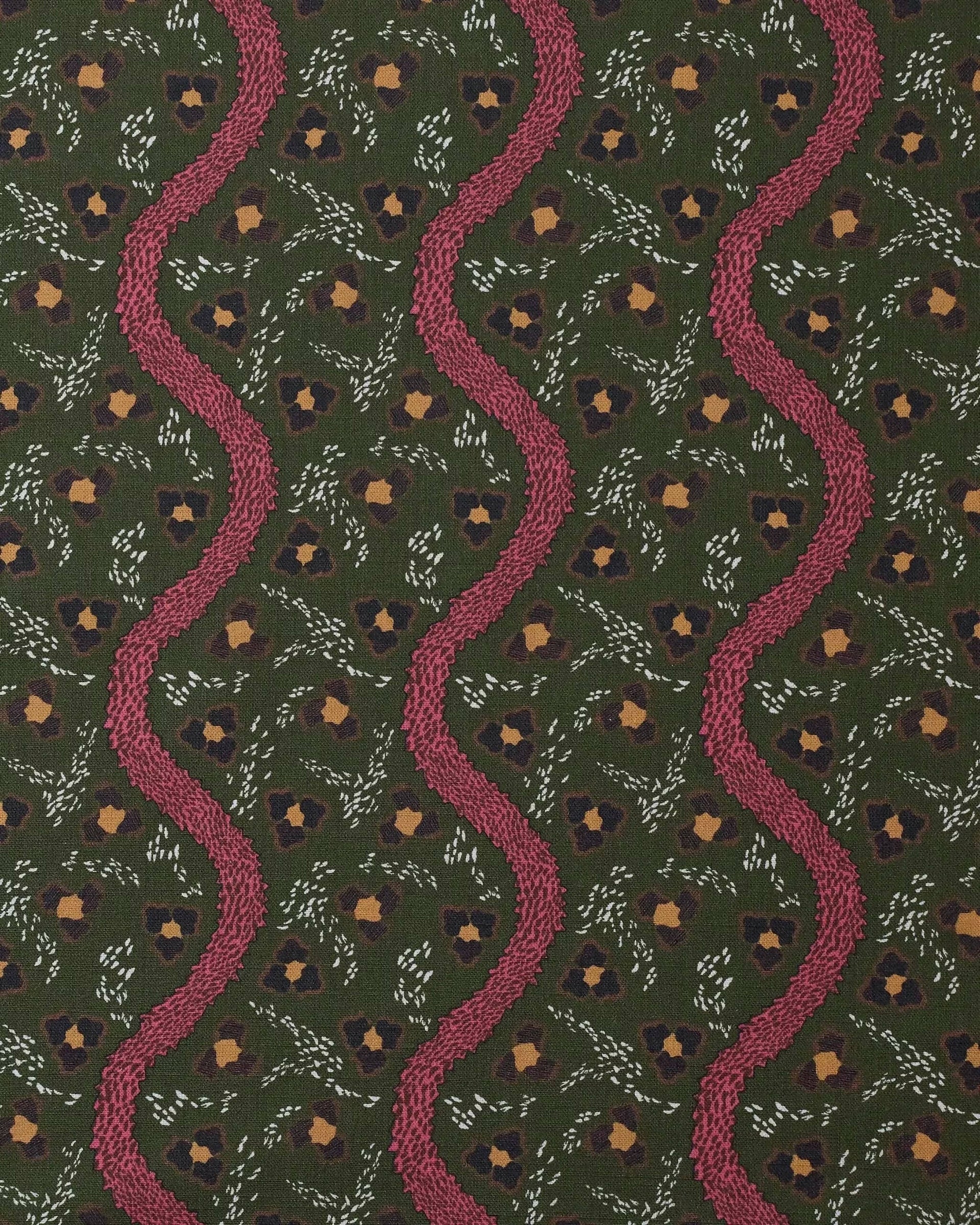 FOREST GREEN LEOPARD SWIRL FABRIC BY STUDIO HOLLOND