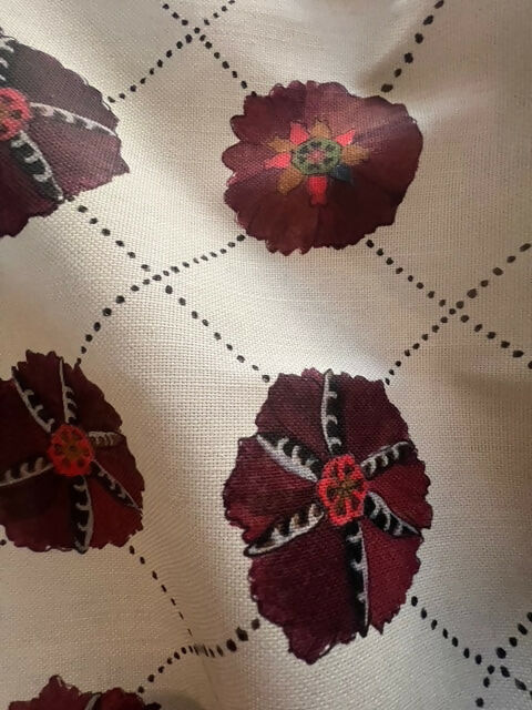 A piece of suzani fabric with floral patterns in pinks, reds and multicolor hues,  available  to buy on the-salon.com. SALON curates the finest , unique, handmade pieces from the interior industry's best makers and brands. Shop luxury furniture, lighting, rugs, art, antiques and vintage pieces and accessories from SALON interior designed rooms.
