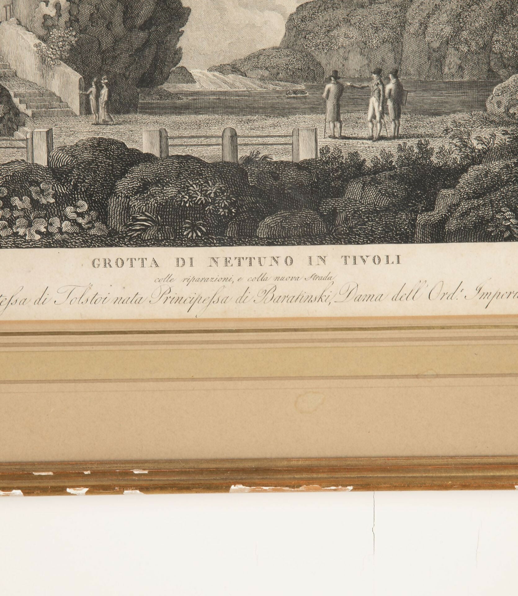 Vintage engraving of a scene with people near a natural water feature, likely a grotto, with text at the bottom,  available  to buy on the-salon.com. SALON curates the finest , unique, handmade pieces from the interior industry's best makers and brands. Shop luxury furniture, lighting, rugs, art, antiques and vintage pieces and accessories from SALON interior designed rooms.